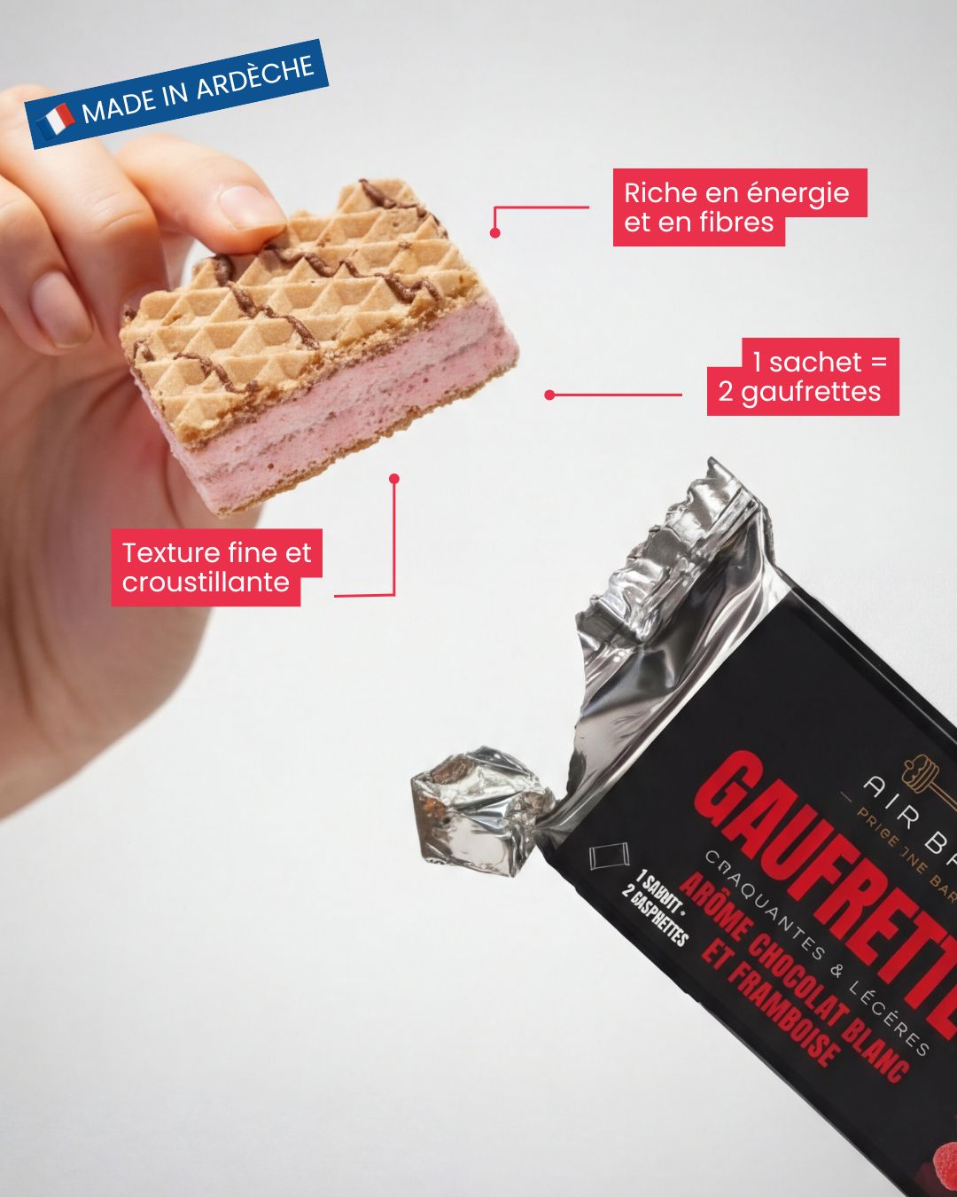 White chocolate and raspberry flavored wafers