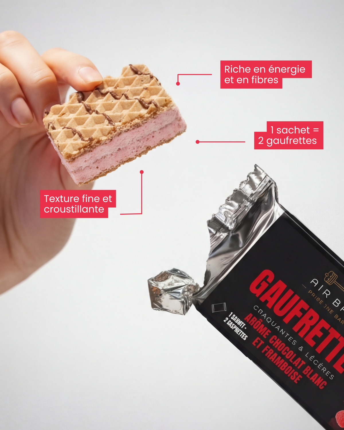 Gaufrettes Protéinées arôme Chocolat blanc et Framboise